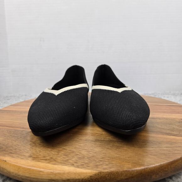 Vivaia Women 37.5 Vienna Black White Pointed Toe V Cut Casual Daily Ballet Flats - Picture 5 of 15